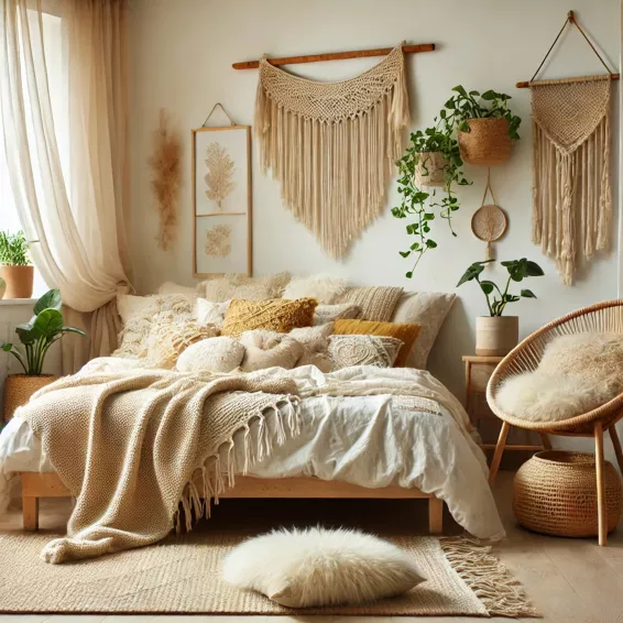 Sypialnia w stylu scandi boho